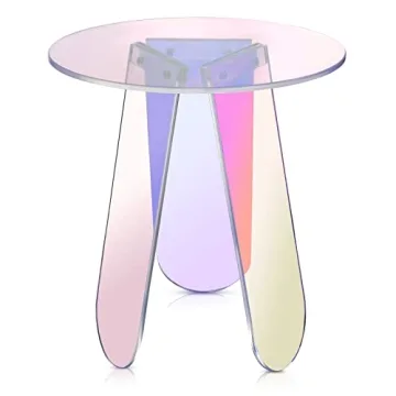 Acrylic Round Clear Iridescent Side Table Rainbow Acrylic Coffee Table Rainbow Colors End Tables Modern Accent Night Stand Iridescent Table for Bistro Office (Iridescent Style, 17.8 x 17.8 x 4.3 Inch)