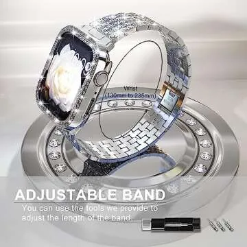 QVLANG Compatible for Apple Watch Band 44mm Series 6/5/4/SE, Diamond Rhinestone Case + Women Bling B...