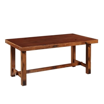Walker Edison Rustic Farmhouse Wood Distressed Dining Table with Expanding Leaf for 6-8 People