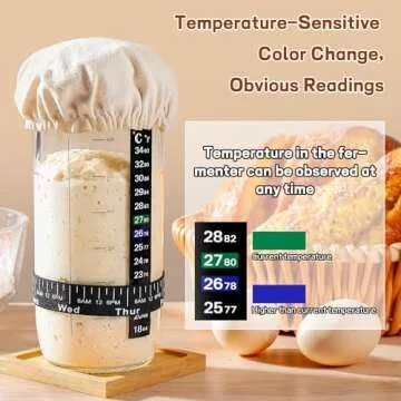 Sourdough Bread Baking Supplies,24 oz Sourdough Starter Jar Glass, Sourdough Starter Kit with Date Marked Feeding Band, Thermometer, Silicone Scraper, Sewn Cloth Cover & Aluminum Lid, Sourdough Jar