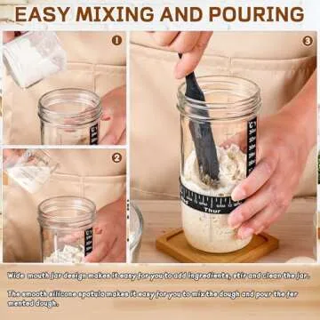 Sourdough Bread Baking Supplies,24 oz Sourdough Starter Jar Glass, Sourdough Starter Kit with Date Marked Feeding Band, Thermometer, Silicone Scraper, Sewn Cloth Cover & Aluminum Lid, Sourdough Jar