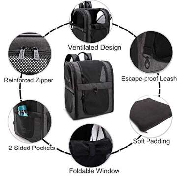 Apollo Walker Pet Carrier Backpack for Large/Small Cats and Dogs, Puppies, Safety Features and Cushion Back Support for Travel, Hiking, Outdoor Use (Black)