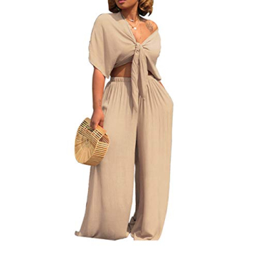 Aro Lora Women's 2 Piece Apricot Jumpsuit Set