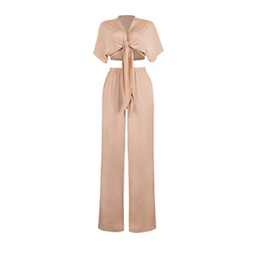 Aro Lora Women's 2 Piece Apricot Jumpsuit Set