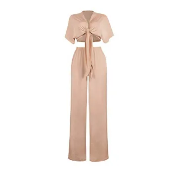 Aro Lora Women's 2 Piece Apricot Jumpsuit Set