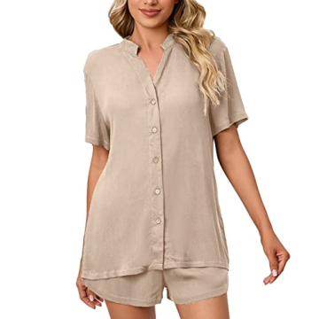 Off White Short Sleeve Pajamas Set for Women