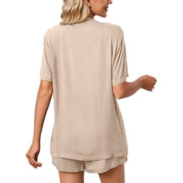 Off White Short Sleeve Pajamas Set for Women