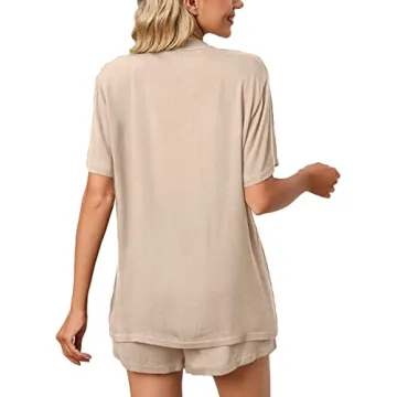 Off White Short Sleeve Pajamas Set for Women