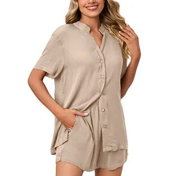 Off White Short Sleeve Pajamas Set for Women