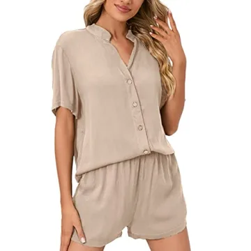 Off White Short Sleeve Pajamas Set for Women