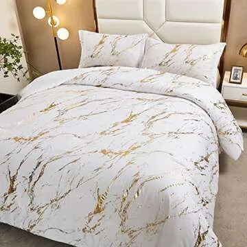 Luxurious WONGS BEDDING Gold Marble Comforter Set Queen