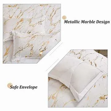 Luxurious WONGS BEDDING Gold Marble Comforter Set Queen
