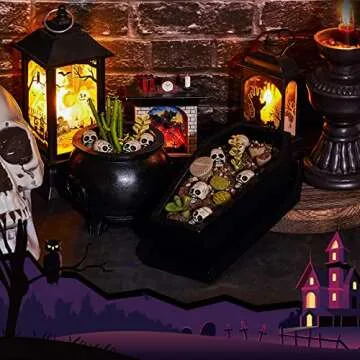 Suclain Halloween Planter Coffin Planter Witch Planter Cauldron Witchcraft Planter Gothic Home Decor with Drain Holes for Indoor and Outdoor Use, Comes with Skull Accessory