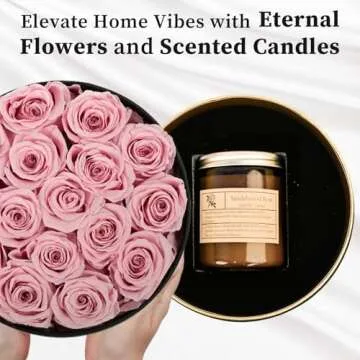 LIFELUM Forever Roses with Candle in a Box,Flowers for Delivery Prime Today, Red Preserved Roses Bouquet, Birthday Gifts for Wife (Pink)