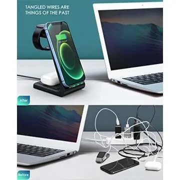 Wireless Charging Station, 3 in 1 Fast Desk Charging Station, Wireless Charger Stand for iPhone 15/14/13/12/11 Pro Max/X/Xs Max/8/8 Plus, AirPods 3/2/pro, iWatch Series 9/8/7/6/5/SE/4/3/2 Black