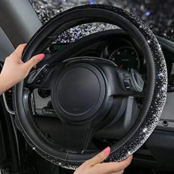 CAR PASS Bling Diamond Leather Steering Wheel Cover, Bling Sparkly Crystal Glitter Rhinestones Unive...