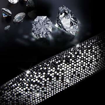 CAR PASS Bling Diamond Leather Steering Wheel Cover, Bling Sparkly Crystal Glitter Rhinestones Universal Fit 14" 1/2-15" Car Wheel Protector for Women Girl Fit Suvs,Vans,Sedans,Trucks, Black Silver