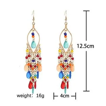 TIANHONGYAN Bohemian Ethnic Colorful Long Tassel Drop Earrings for Women