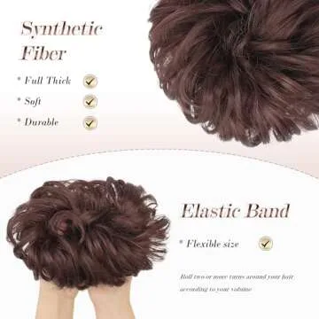 FESHFEN Messy Bun Hair Piece - Elastic Wavy Curly Hair Bun Scrunchies Extensions Synthetic Chignon Hairpieces for Women Girls, Dark Auburn 1 PCS