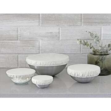 Reusable Fabric Bowl Covers for Bread Proofing - 4 Pieces, Washable and All-Natural 100% Cotton Cloth Bowl Covers for Bread Rising - Elastic Closure Fits Multiple Bowl Sizes (Off-White)