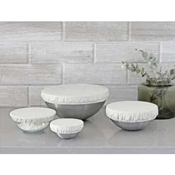 Reusable Fabric Bowl Covers for Bread Proofing - 4 Pieces, Washable and All-Natural 100% Cotton Cloth Bowl Covers for Bread Rising - Elastic Closure Fits Multiple Bowl Sizes (Off-White)