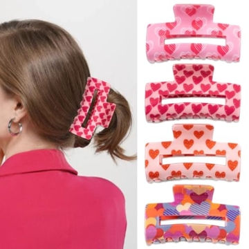 4 PCS Mother's Day Hair Clips Women Girls Extra Pattern Large Heart Hair claw clip for Thick Long Cu...