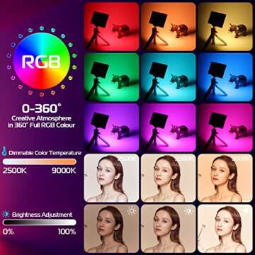 ULANZI LT002 RGB Video Light, Portable LED Camera Light Panel 0-360 Full Color, CRI 95+ 2500-9000K L...