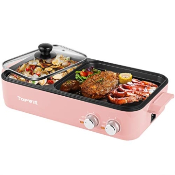 Topwit Hot Pot Electric with Grill - 2 In 1 Indoor Non-stick for Steaks, Shabu Shabu, Noodles, Simme...