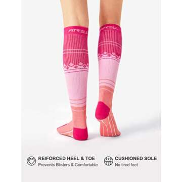 FITRELL 3 Pairs Compression Socks for Women and Men 15-20mmHg-Muscle Circulation Support Socks for Travel, Nurse, Knee High Socks, Pink+Purple+Blue L/XL