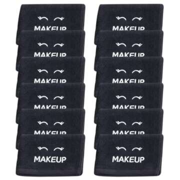 White Classic Bleach Safe Black Makeup Washcloths for Face Cleansing, 12 Pack - Super Soft Luxury Co...
