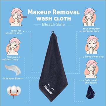 White Classic Bleach Safe Black Makeup Washcloths for Face Cleansing, 12 Pack - Super Soft Luxury Cotton Black Makeup Towels, Highly Absorbent and Quick Dry, All Makeup Remover Cloth | 13 x 13