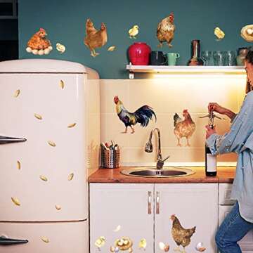 SUPERDANT Farm Chicken Wall Decals Stickers 35 Pieces Roosters Hen Decorations Self-Adhesive Vinyl Art for Home Dining Room Kitchen Restaurant DIY Decor