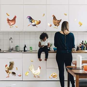 SUPERDANT Farm Chicken Wall Decals Stickers 35 Pieces Roosters Hen Decorations Self-Adhesive Vinyl Art for Home Dining Room Kitchen Restaurant DIY Decor