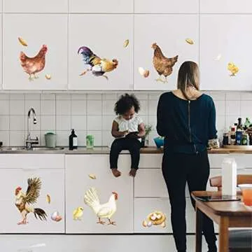 SUPERDANT Farm Chicken Wall Decals Stickers 35 Pieces Roosters Hen Decorations Self-Adhesive Vinyl Art for Home Dining Room Kitchen Restaurant DIY Decor