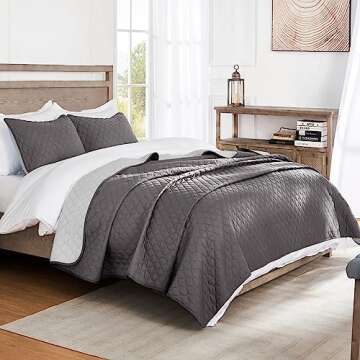 Exclusivo Mezcla Ultrasonic Reversible Full Queen Quilt Bedding Set with Pillow Shams, Lightweight Q...