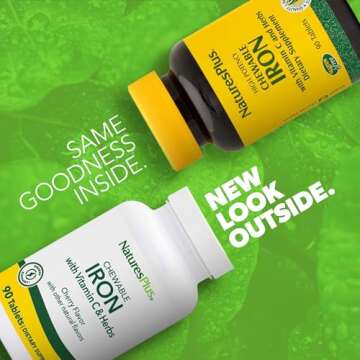 NaturesPlus Chewable Iron - 27 mg , 90 Chewable Tablets - High Potency Supplement with Vitamin C & H...