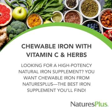 NaturesPlus Chewable Iron - 27 mg , 90 Chewable Tablets - High Potency Supplement with Vitamin C & Herbs , Promotes Healthy Blood , Natural Energy - Vegetarian , Gluten-Free - 90 Servings