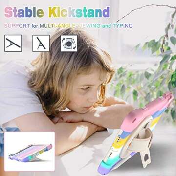 BRAECN iPad Mini Case 5th Generation, iPad Mini 5 Case for Kids, Heavy Duty Protective Rugged Case Cover with Hand Strap, Shoulder Strap, Kickstand, Pencil Holder for iPad Mini 5/4 -Light Rainbow