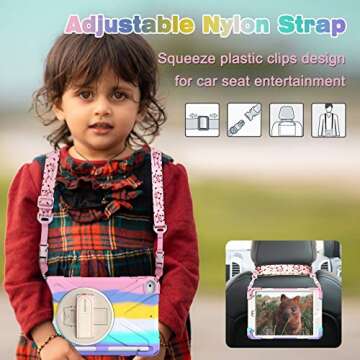BRAECN iPad Mini Case 5th Generation, iPad Mini 5 Case for Kids, Heavy Duty Protective Rugged Case Cover with Hand Strap, Shoulder Strap, Kickstand, Pencil Holder for iPad Mini 5/4 -Light Rainbow