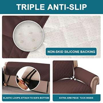 Turquoize 100% Waterproof Couch Cover Sofa Covers Washable Couch Covers for 3 Cushion Couch Pet Friendly Triple Non-Slip Couch Cover for Dogs Furniture Covers for Pets, Kids,Dog (Sofa 70", Brown)
