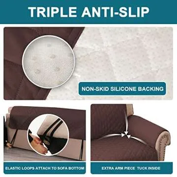 Turquoize 100% Waterproof Couch Cover Sofa Covers Washable Couch Covers for 3 Cushion Couch Pet Friendly Triple Non-Slip Couch Cover for Dogs Furniture Covers for Pets, Kids,Dog (Sofa 70", Brown)