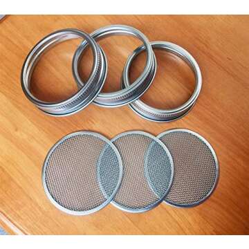 THINKCHANCES Food Safe,BPA Free Rust Resistant Stainless Steel Sprouting Screen Lids and Bands for W...