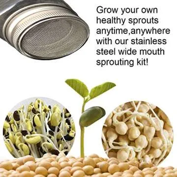 THINKCHANCES Food Safe,BPA Free Rust Resistant Stainless Steel Sprouting Screen Lids and Bands for Wide Mouth Mason Ball Canning Jars for Growing Organic Sprout Seeds at Your Home (Wide Mouth, 3 Pack)