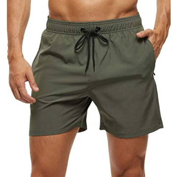 Quick Dry Swim Trunks with Pockets - Army Green