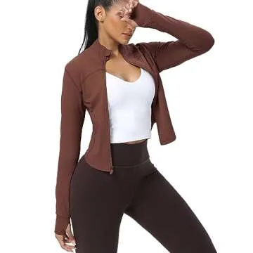 AVGO Women's Cropped Running Workout Jacket - Slim Fit with Thumb Holes