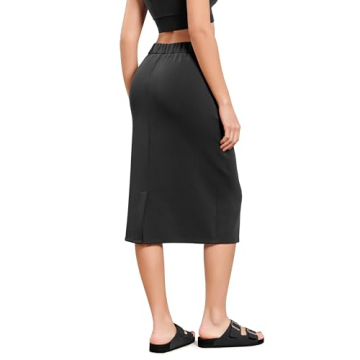 ODODOS Women's Modal Soft Midi Skirt with Pockets High Waist Back Slit Casual Pencil Skirts, Black, ...