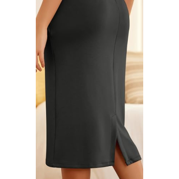 ODODOS Women's Modal Soft Midi Skirt with Pockets High Waist Back Slit Casual Pencil Skirts, Black, Medium