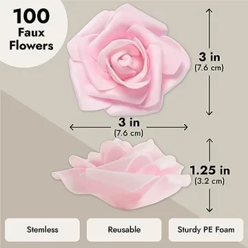 Buy 100 Pack Light Pink Artificial Foam Roses for Events