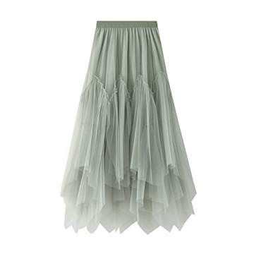 Women's Tulle Skirt Formal High Low Asymmetrical A-Line Fairy Elastic Waist Layered Long Midi Skirts...
