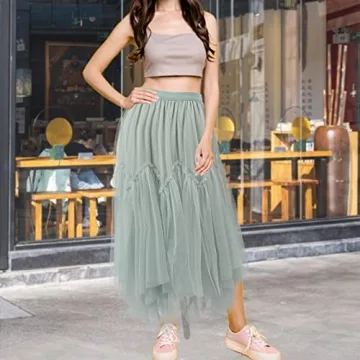 Women's Tulle Skirt A-Line Midi Skirts in Green